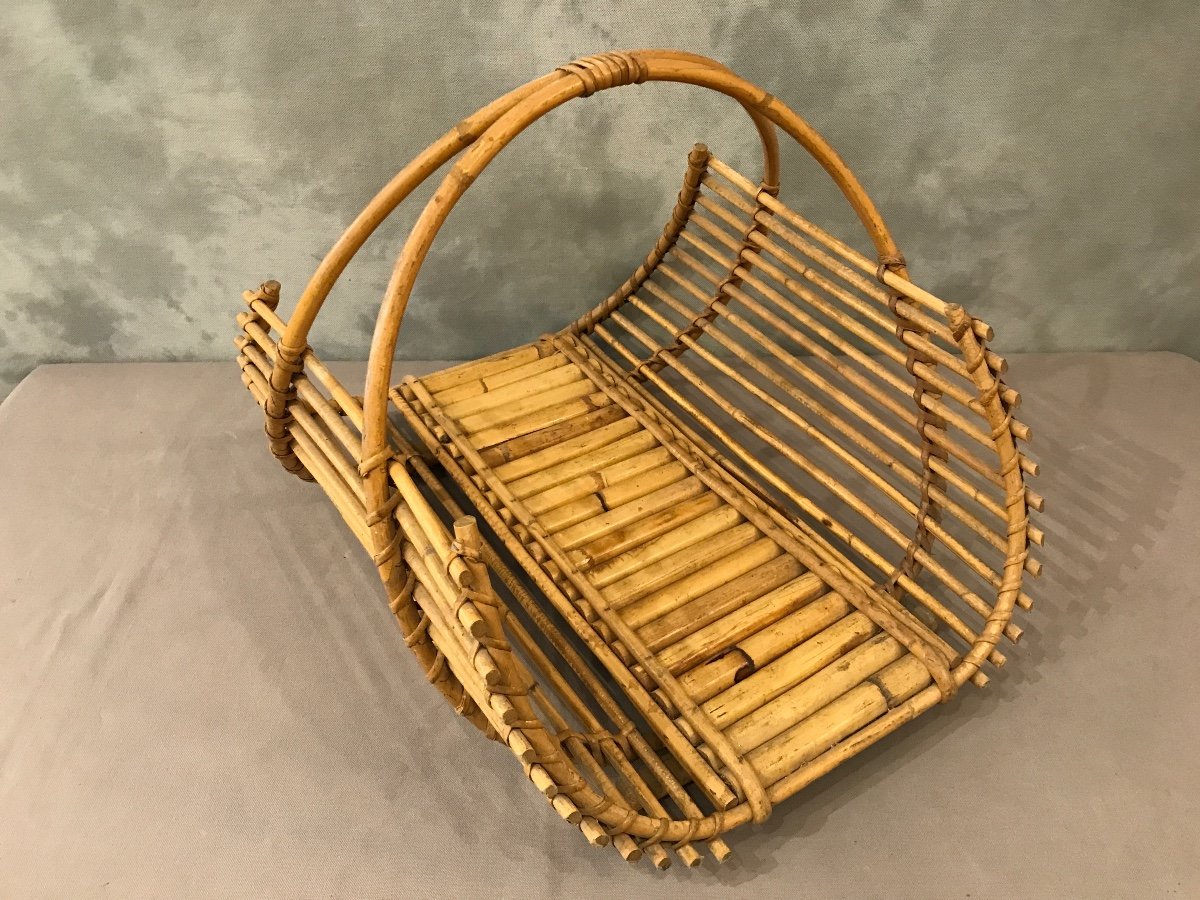 Bamboo Log Basket, Wood Basket, Circa 1970s -photo-4