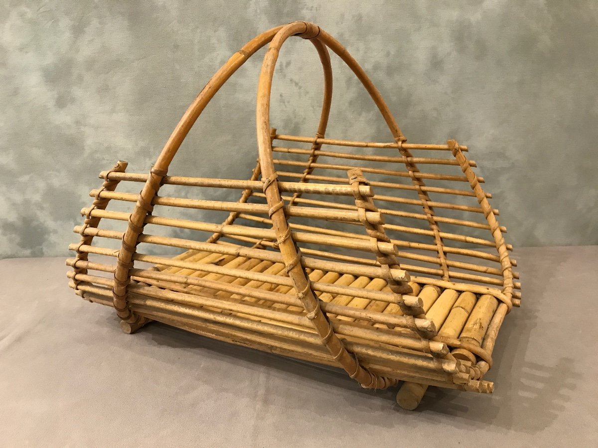 Bamboo Log Basket, Wood Basket, Circa 1970s -photo-2
