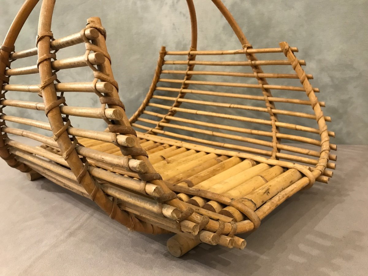 Bamboo Log Basket, Wood Basket, Circa 1970s -photo-4