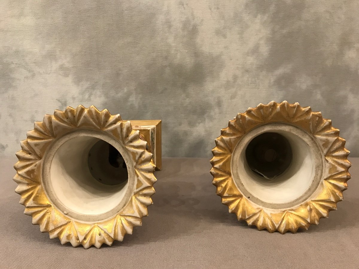 Paire De Vases En Porcelaine De Vieux Paris D’époque 19 ēme Louis Philippe -photo-4