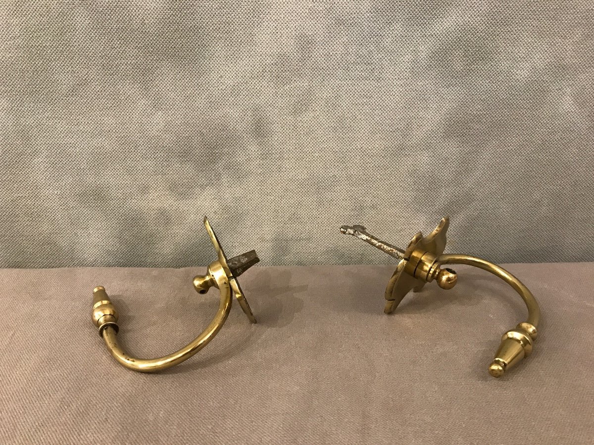 Paire De Crochets De Cheminée En Laiton Poli D’époque 19 ème -photo-2