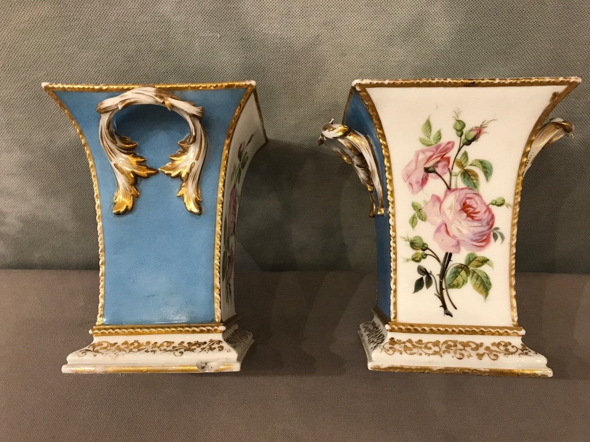 Pair Of 19th Century Old Paris Porcelain Vases With Floral Decor -photo-1