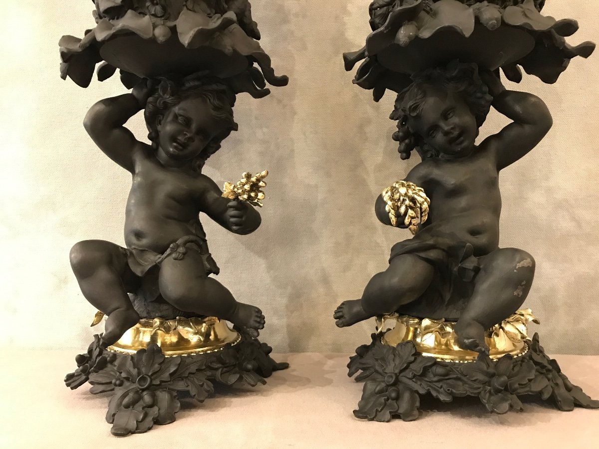 Belle Paire De Lampes à Huile En Régule D’époque 19 ème Napoléon III-photo-1