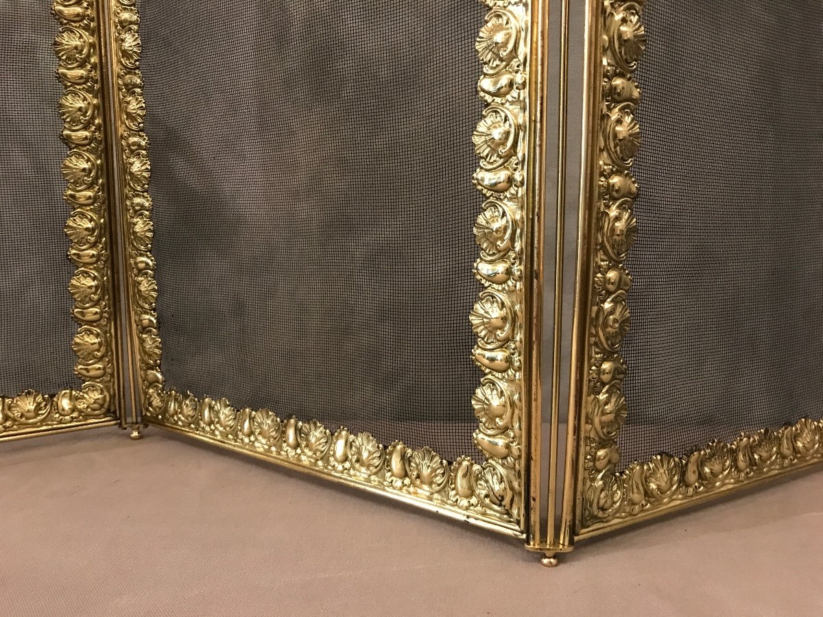 Beau Pare Feu De Cheminée Ancien En Laiton Et En Bronze D’époque 19 ème Napoleon III -photo-4