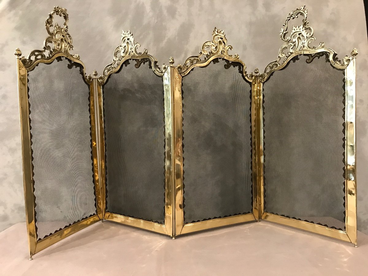Beau Pare Feu De Cheminée Ancien En Laiton Et En Bronze D’époque 19 ème Napoleon III -photo-2