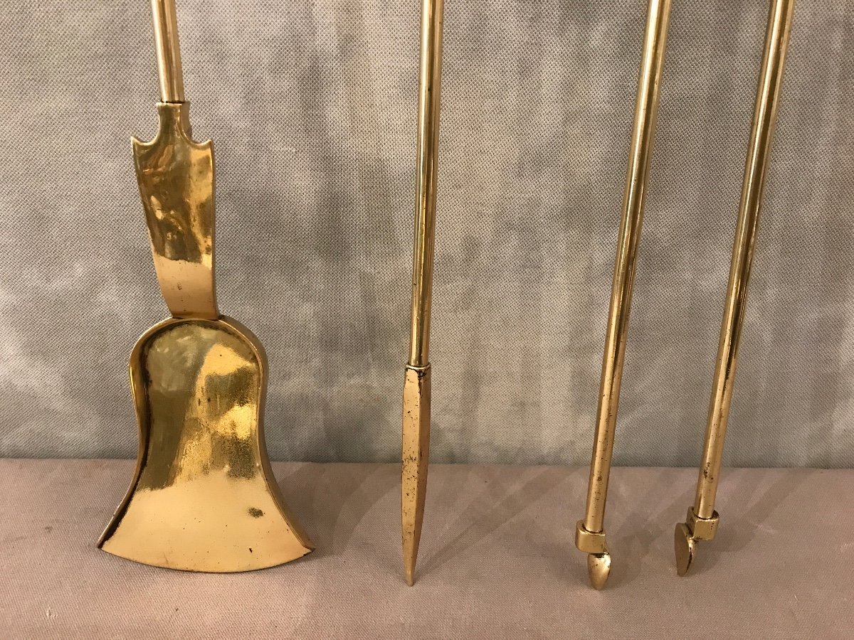 Large Antique Fireplace Accessory Pieces In Brass And Bronze From The 19th Century -photo-3