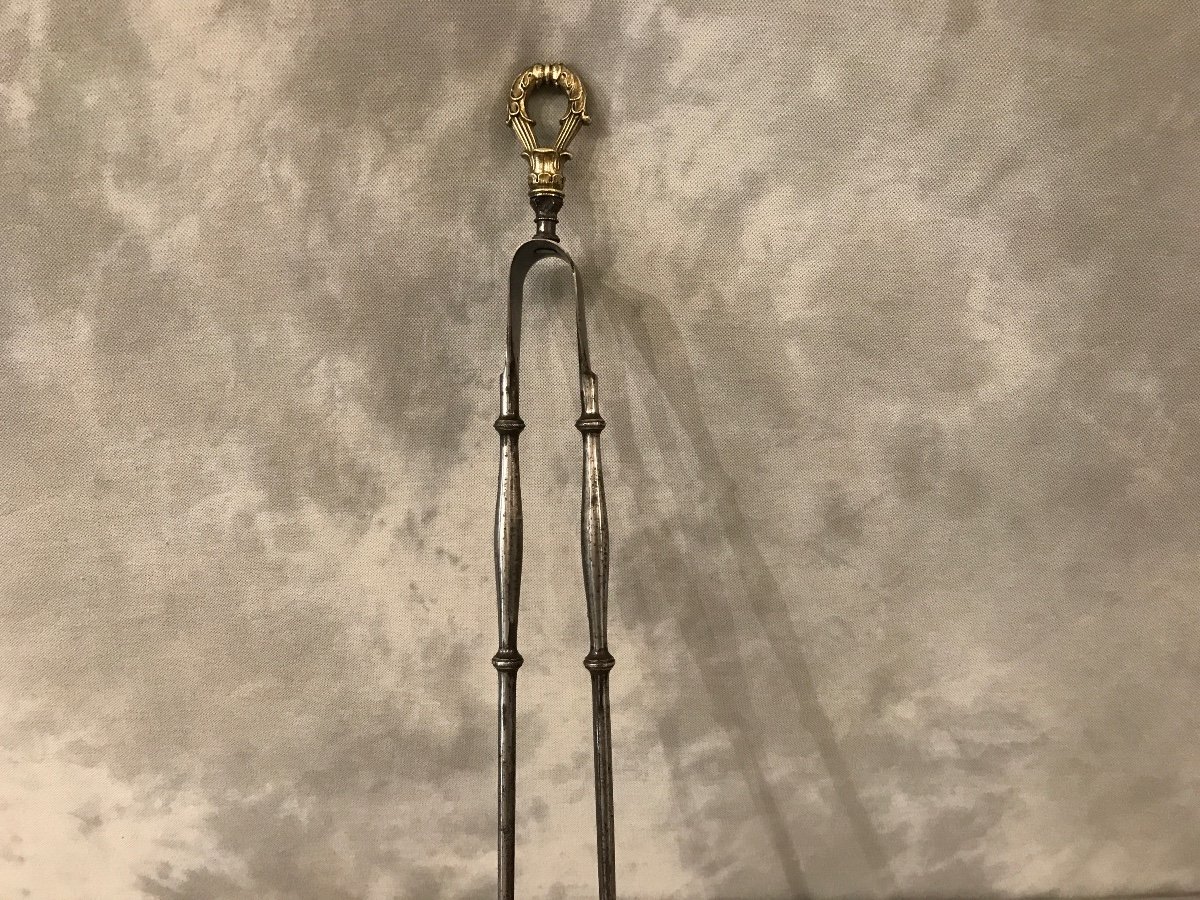 Pince De Cheminée Ancienne En Fer D’époque Début 19 ème Directoire. -photo-4