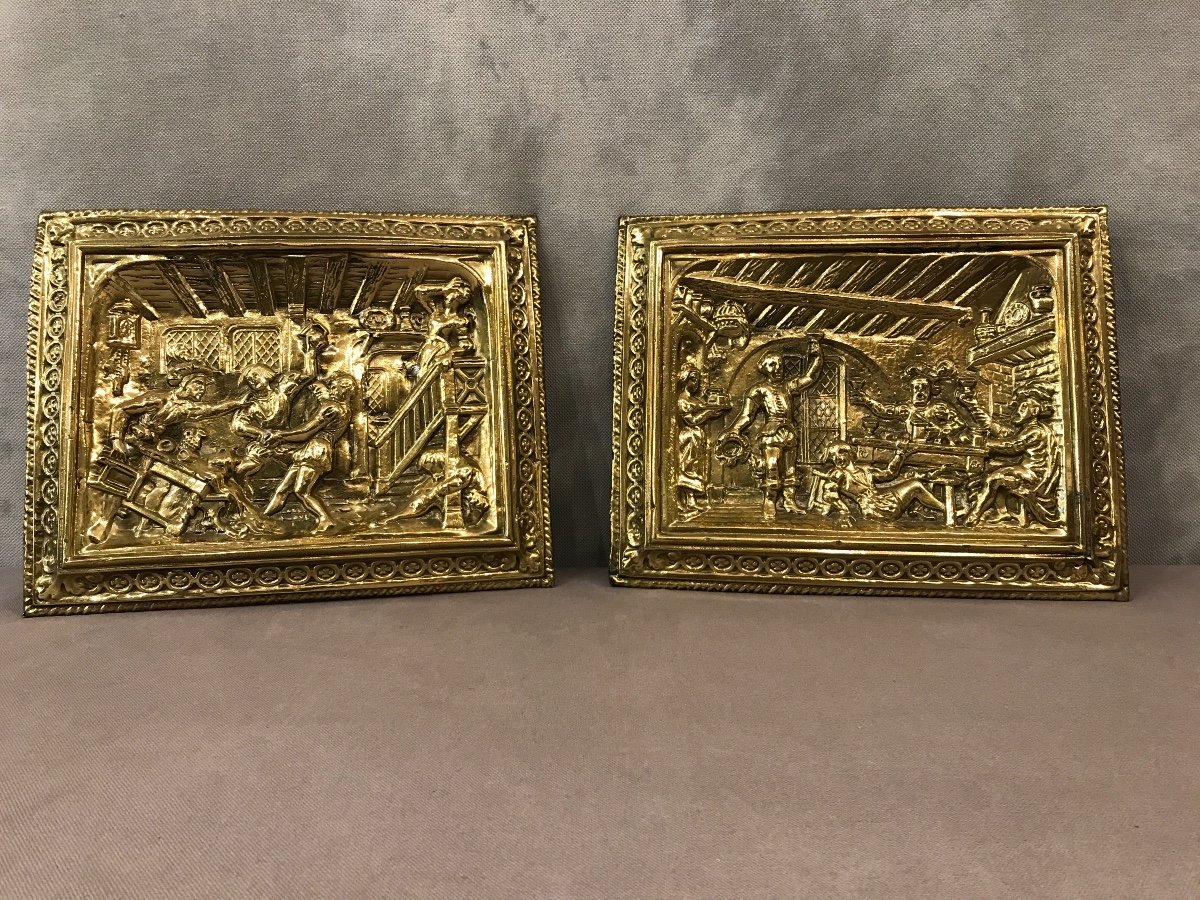 Decorative Pair Of Brass Plates 19th