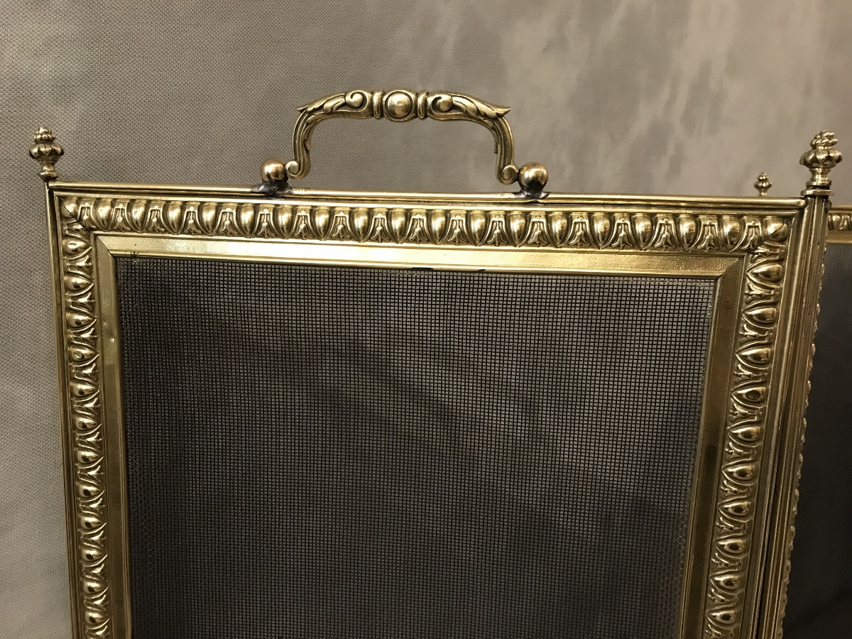 Antique 19th Century Pressed Brass Fireplace Screen -photo-2