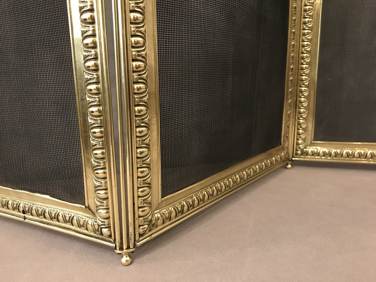 Antique 19th Century Pressed Brass Fireplace Screen -photo-3
