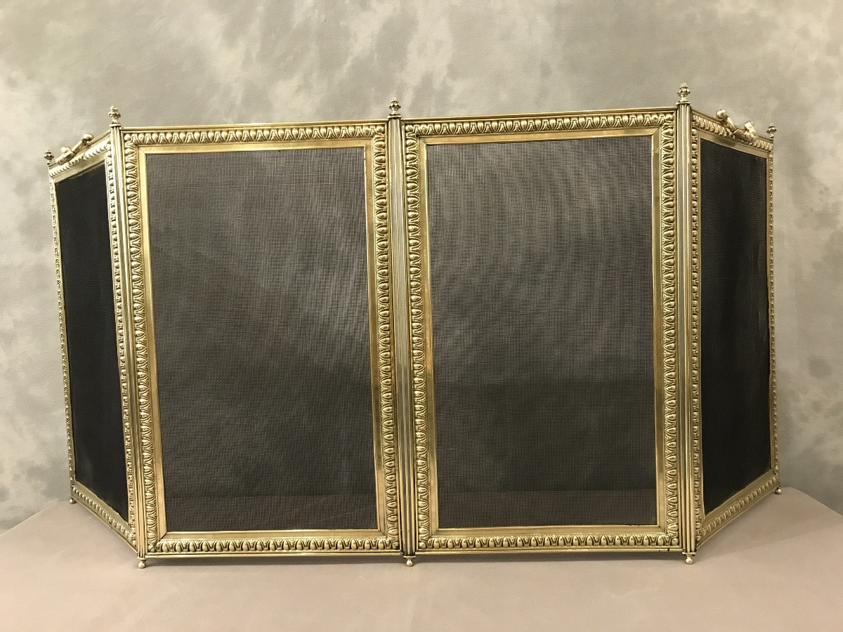 Antique 19th Century Pressed Brass Fireplace Screen -photo-4