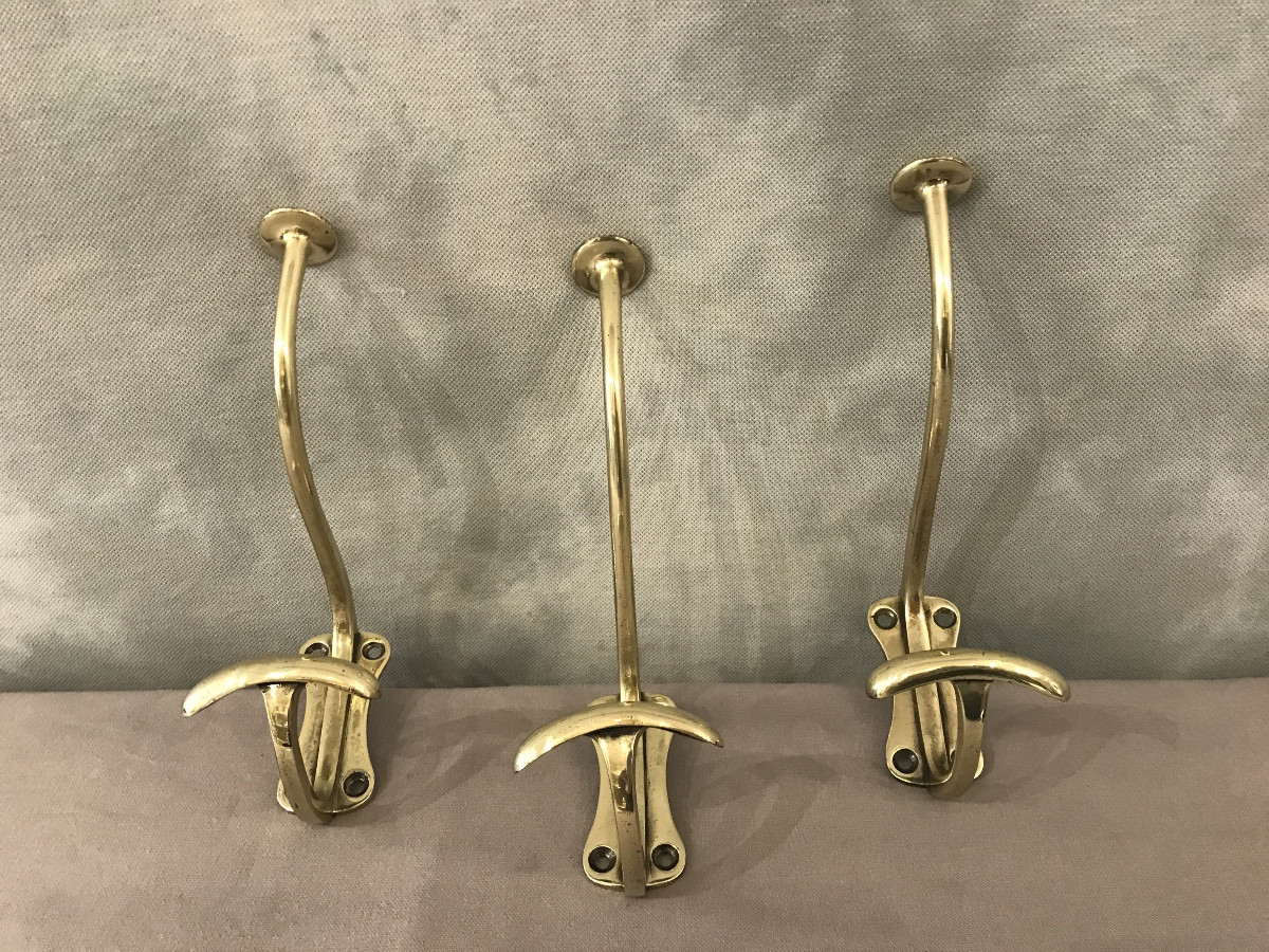 3 Coat Hooks, Bronze Coat Racks, Brass, 19th Century Louis Philippe 