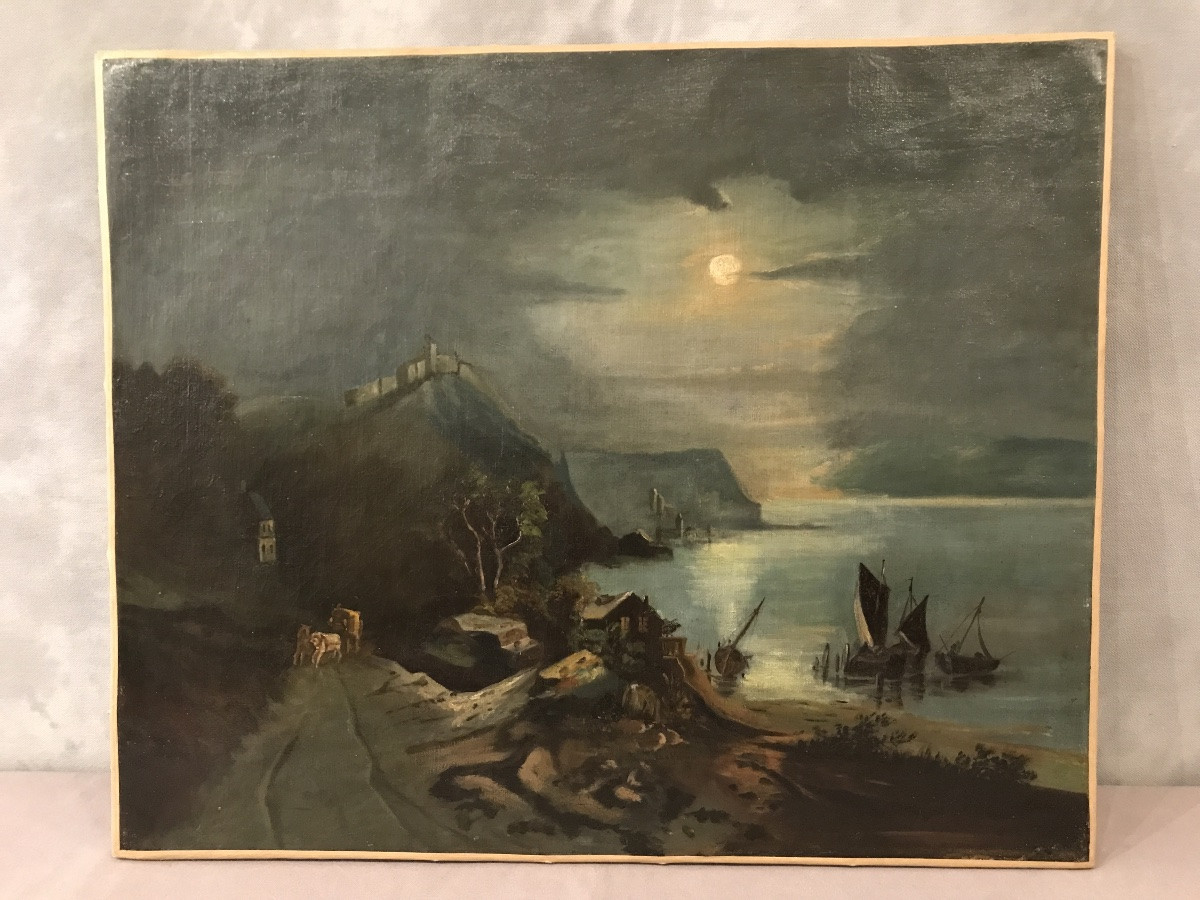 Huile Sur Toile D’époque 18 ème , Peinture Paysage -photo-3