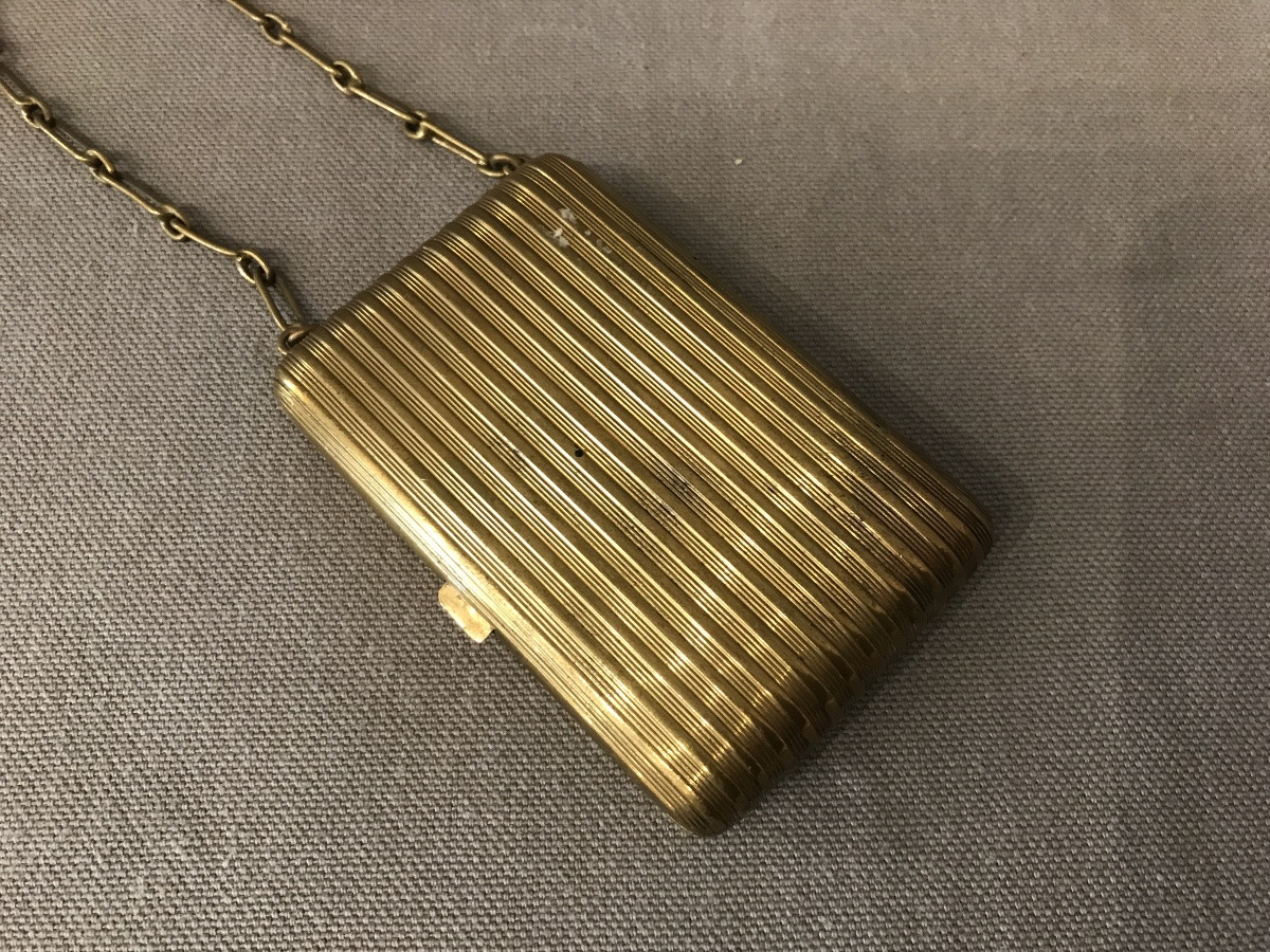 Poudrier/ Minaudière En Métal Doré Vers 1920 -photo-4
