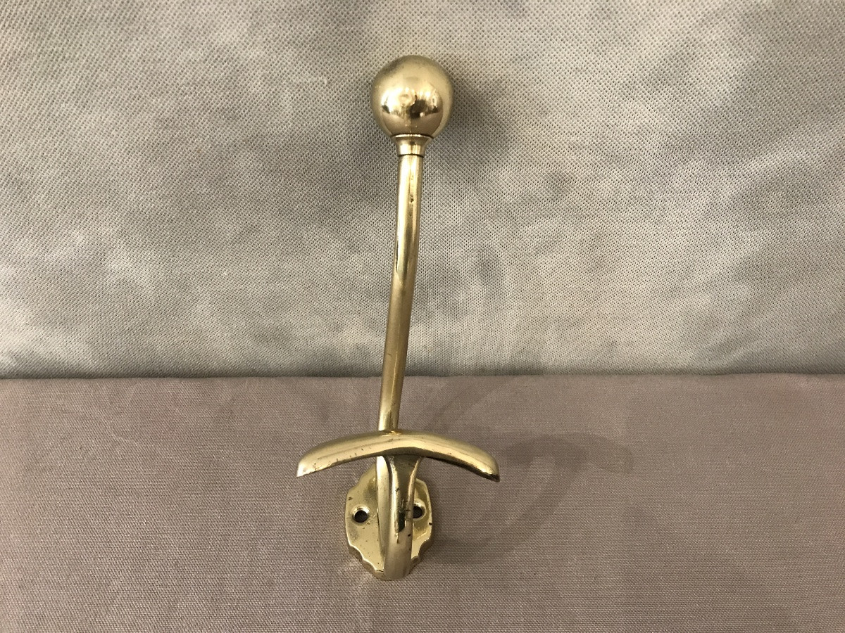 Patère, Porte Manteaux En Laiton Poli D’époque 19 ème -photo-2