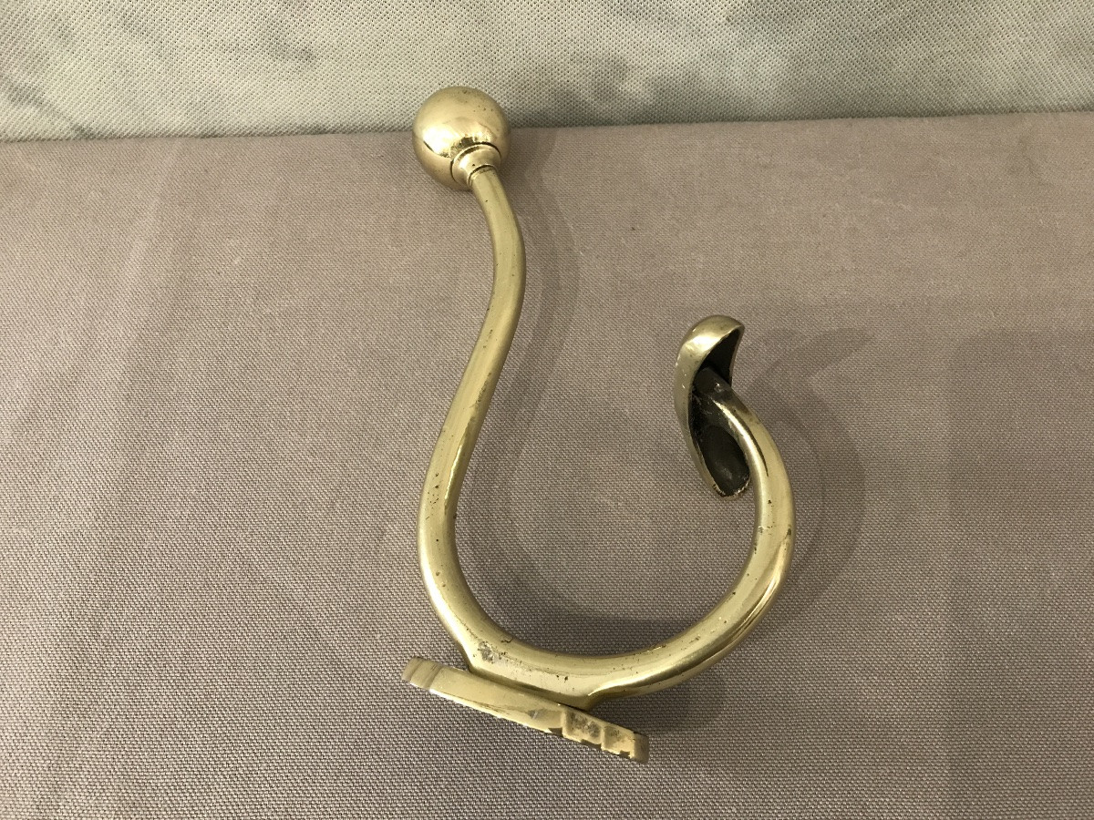 Patère, Porte Manteaux En Laiton Poli D’époque 19 ème -photo-4