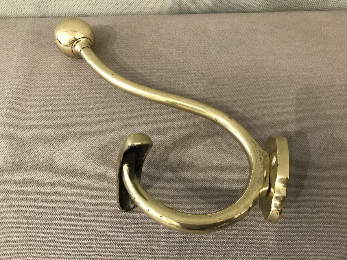 Patère, Porte Manteaux En Laiton Poli D’époque 19 ème -photo-1