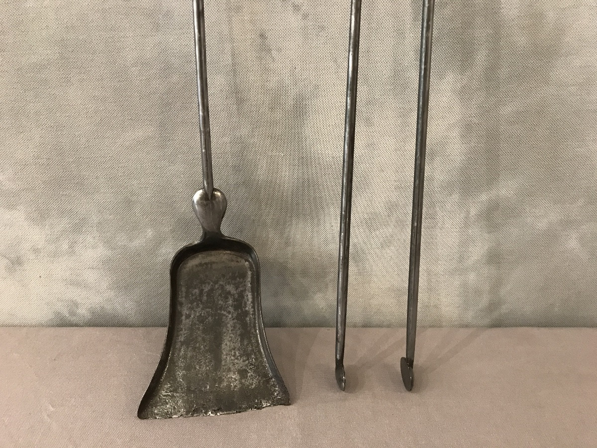 Ensemble D’une Pelle Et D’une Pince De Cheminée En Fer Et Bronze D’époque 19 ème -photo-3