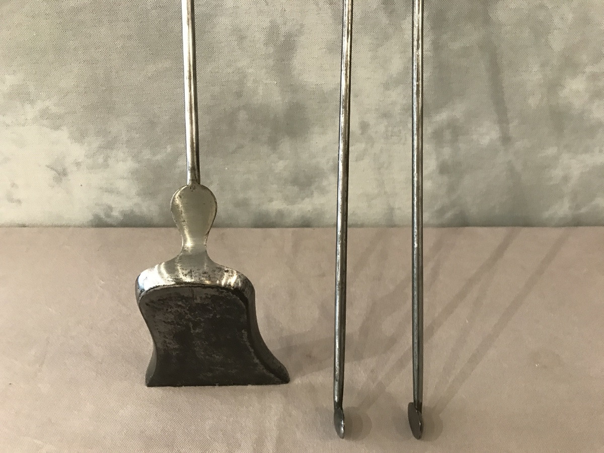 Ensemble D’une Pelle Et D’une Pince De Cheminée En Fer Et Bronze D’époque 19 ème -photo-4