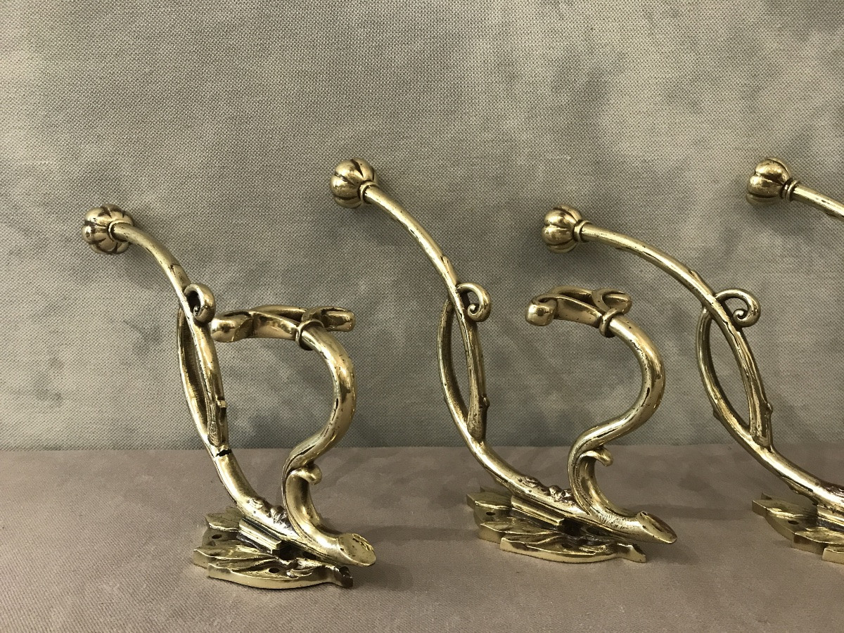 4 Art Nouveau Bronze Coat Hooks -photo-3