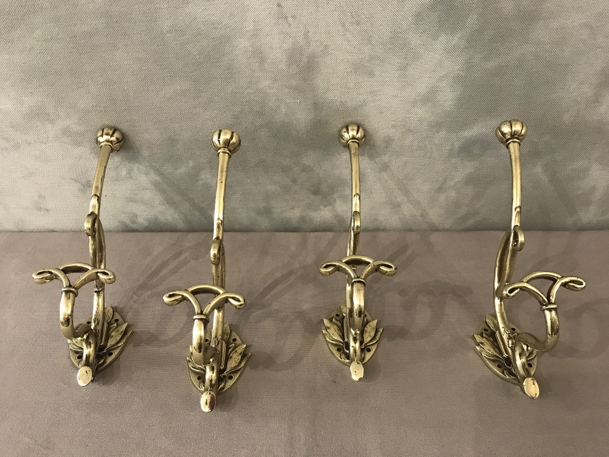 4 Art Nouveau Bronze Coat Hooks 