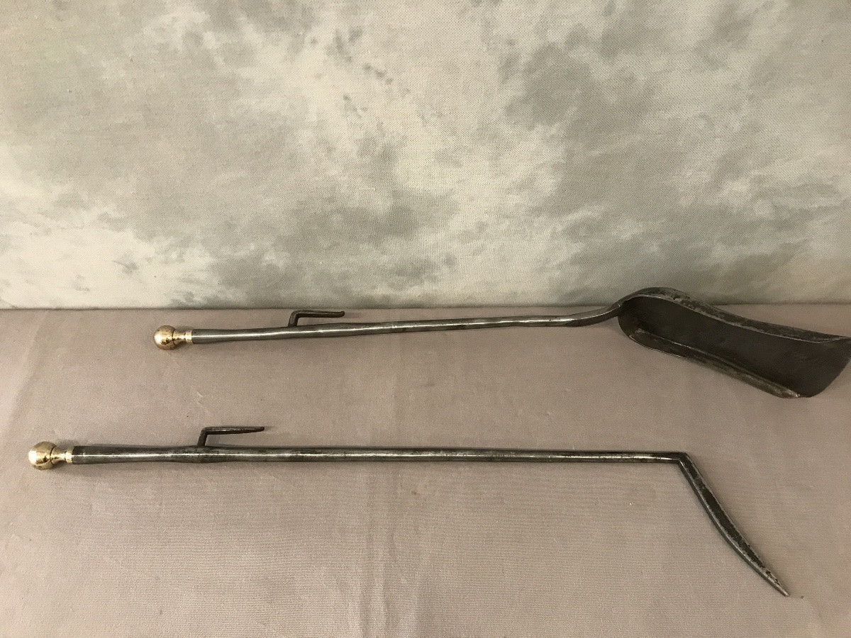 Grande Pelle De Cheminée Et Un Tisonnier En Fer D’époque 18 ème -photo-3