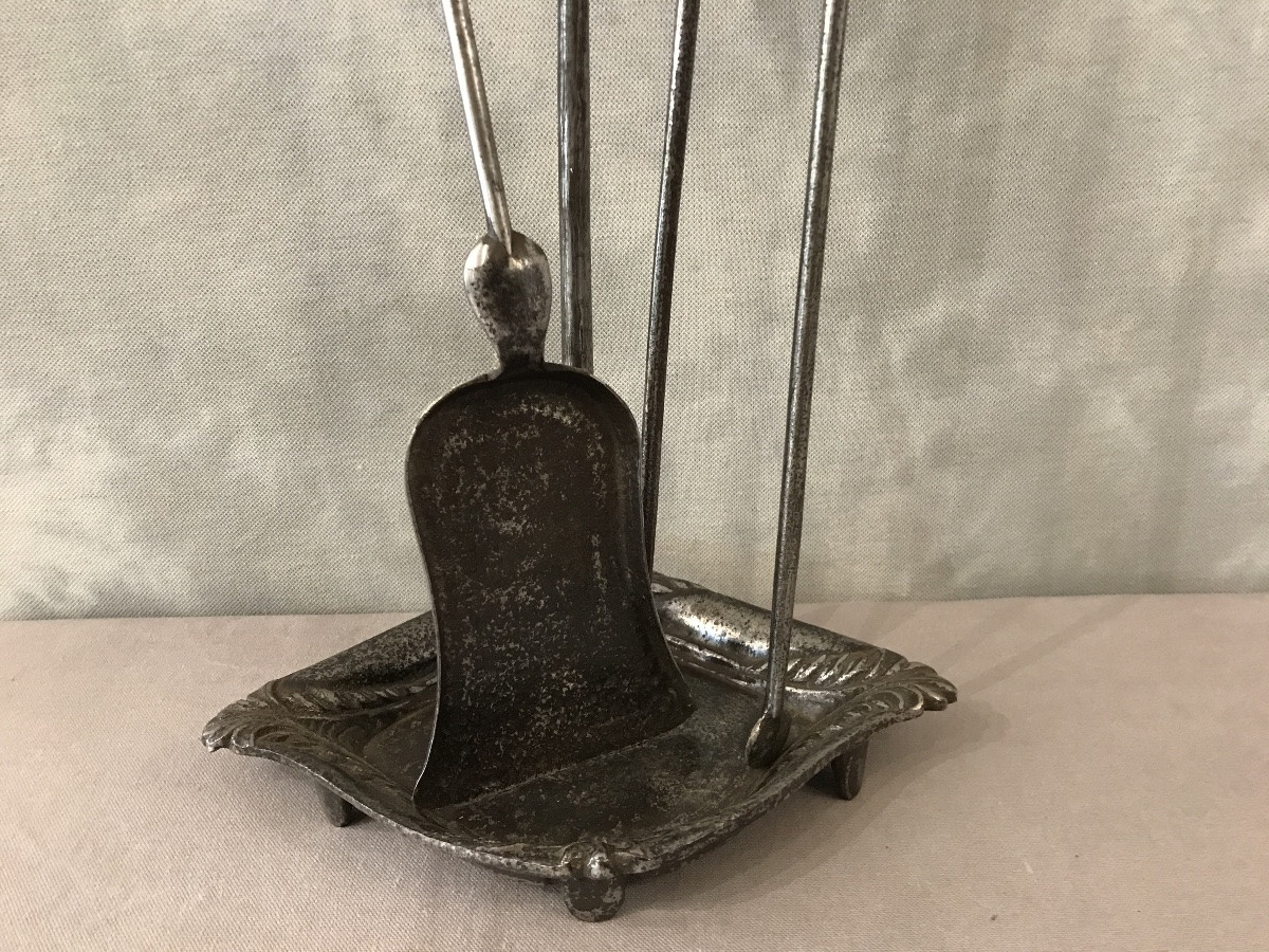 Serviteur de cheminée en fer et en fonte d’époque 19 ème -photo-3