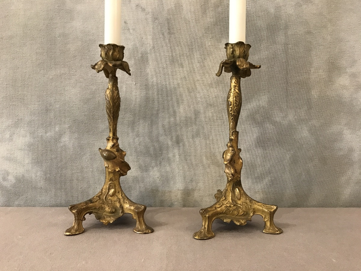 Paire de bougeoirs en régule d’époque 19 ème -photo-2