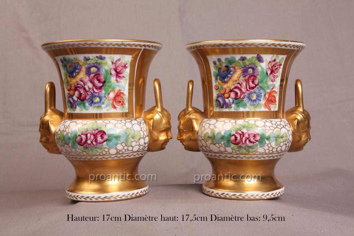 Pair Of Vases Porcelain Vieux Paris For 19th Time-photo-2