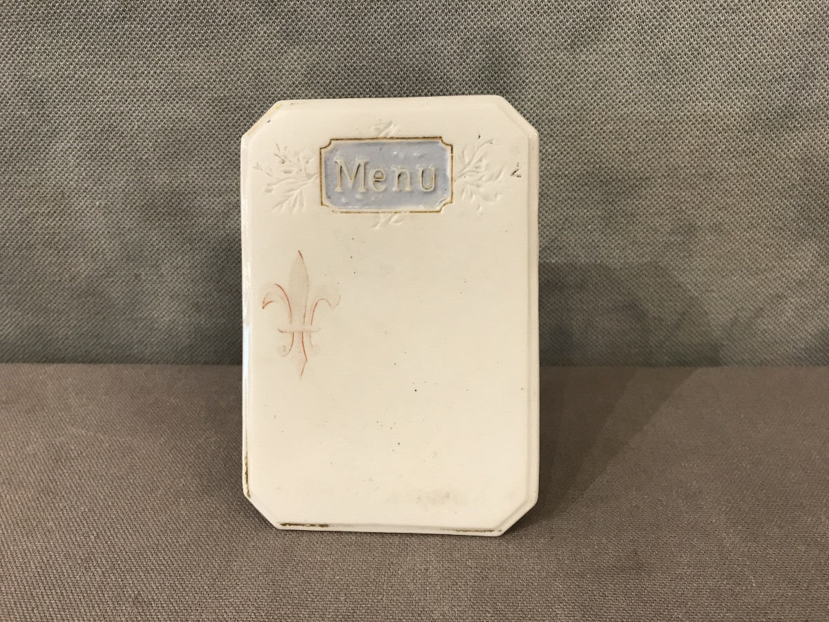 ANCIEN PORTE MENU en faience Henriot Quimper