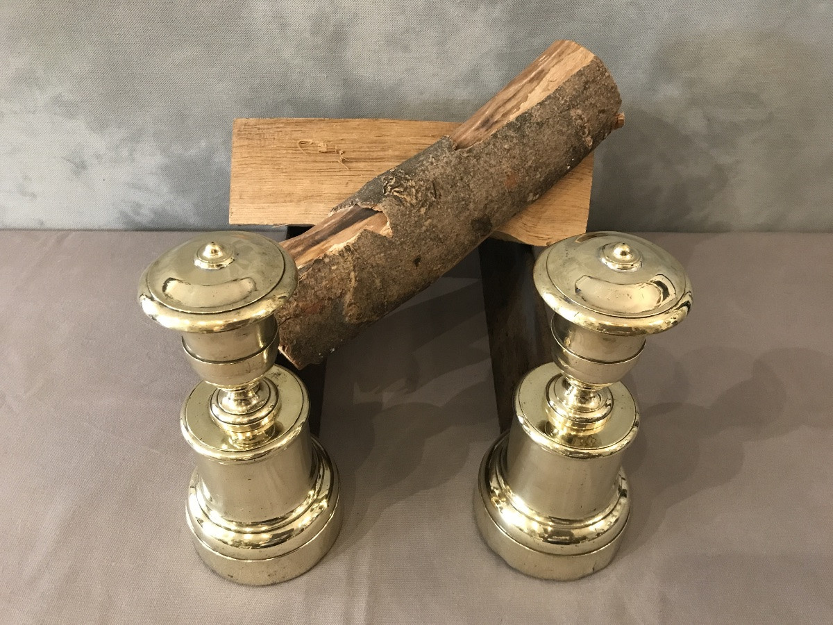 Paire de chenets anciens en laiton d’époque 19 ème. -photo-4