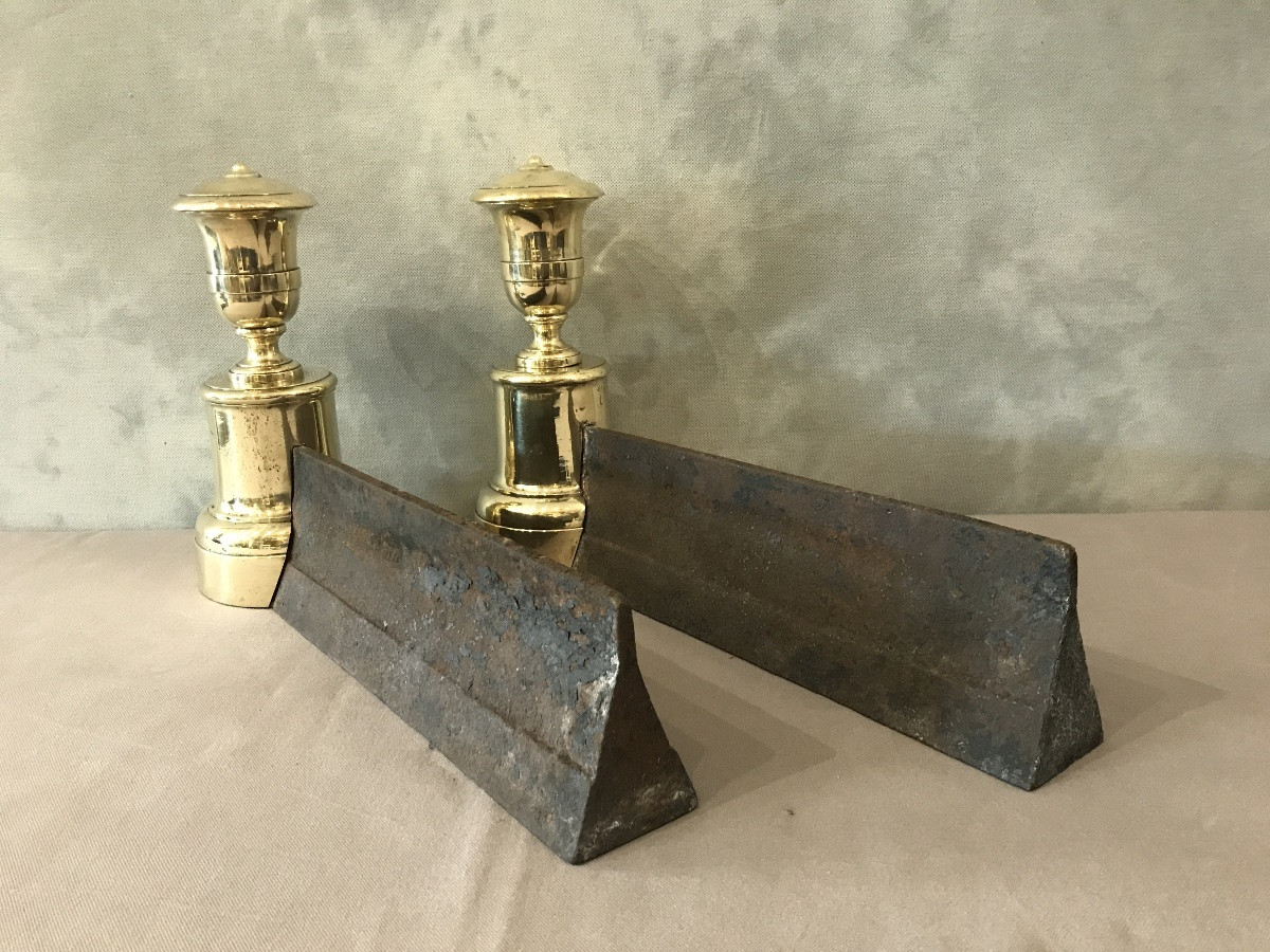 Paire de chenets anciens en laiton d’époque 19 ème. -photo-2