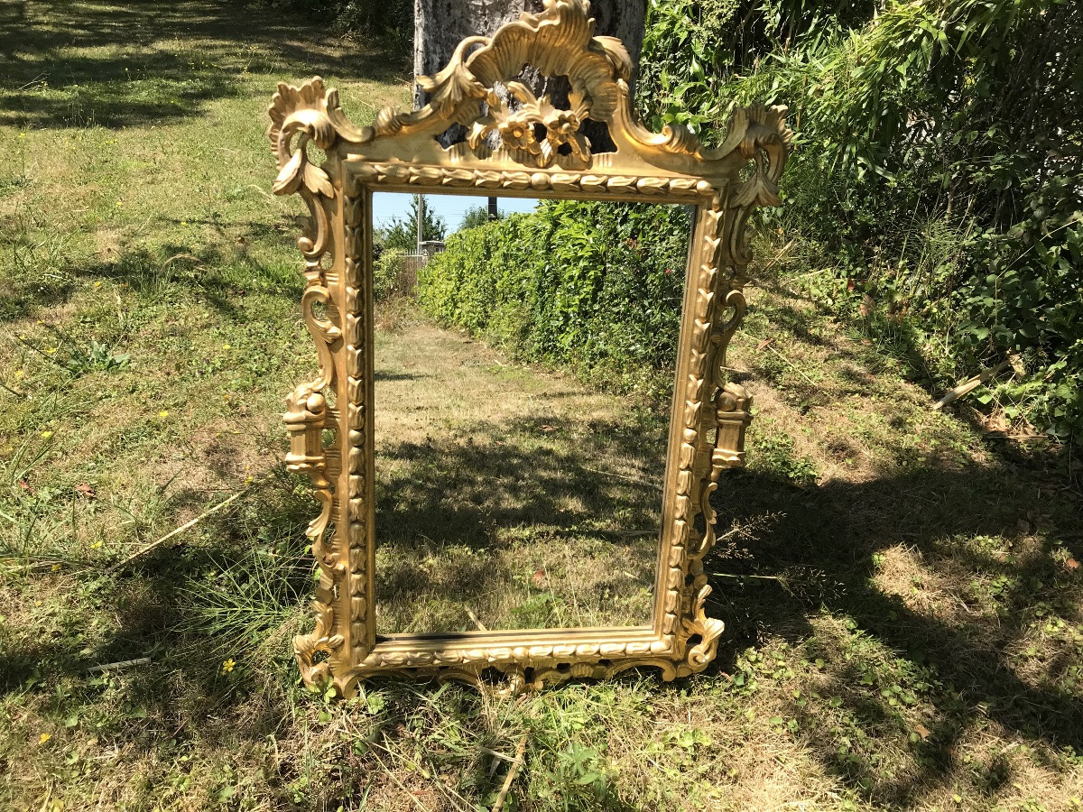 Miroir ancien en bois doré de style Louis XV  XX ème -photo-2
