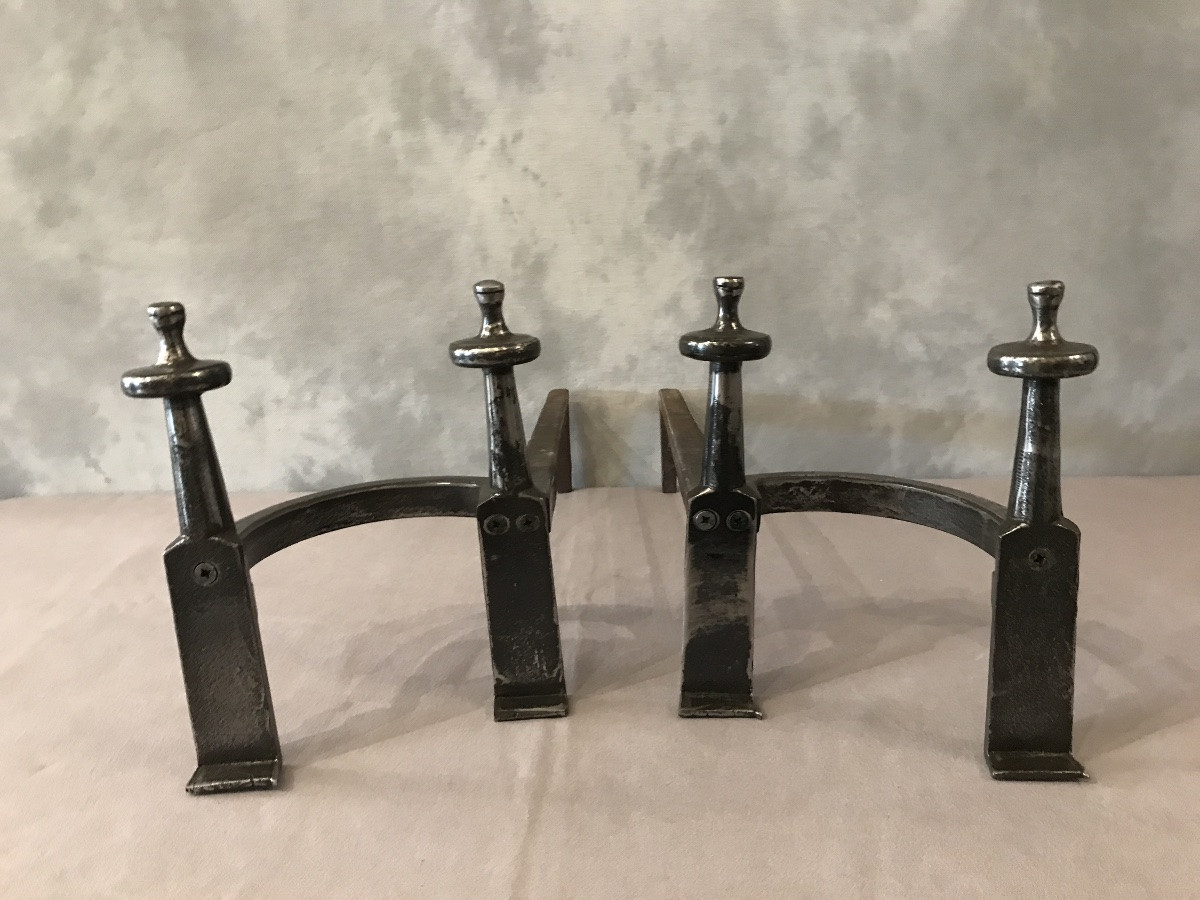 Paire de chenets anciens en fer d’époque fin 18 ème -photo-3