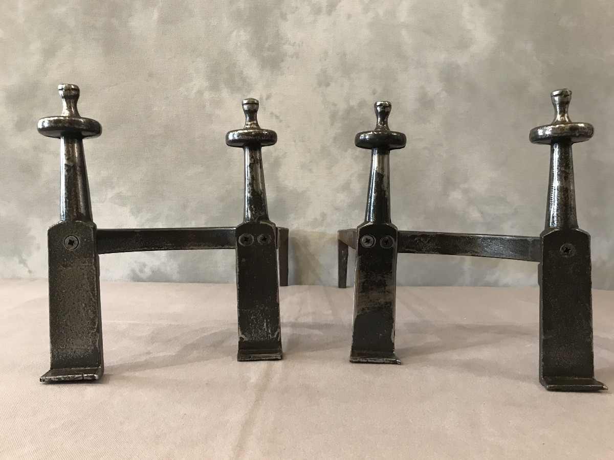 Paire de chenets anciens en fer d’époque fin 18 ème -photo-4