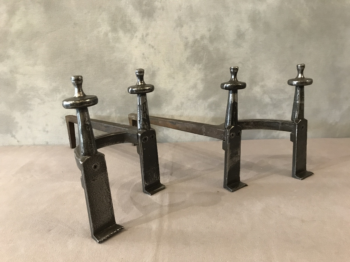 Paire de chenets anciens en fer d’époque fin 18 ème -photo-1
