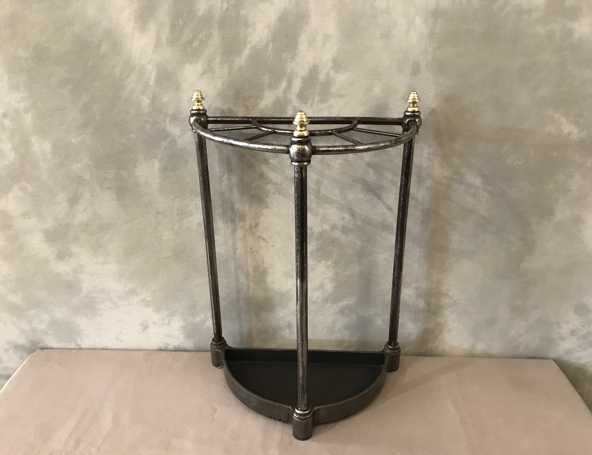 Porte parapluies ancien en demie-cercle d’époque 19 ème en fer et laiton -photo-3