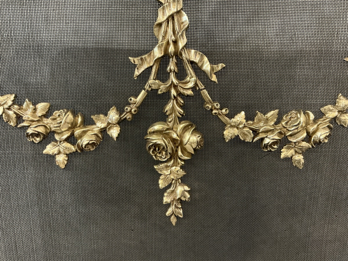 Pare feu  de cheminée, écran de feu en bronze d’époque 19 ème de style Louis XVI -photo-4