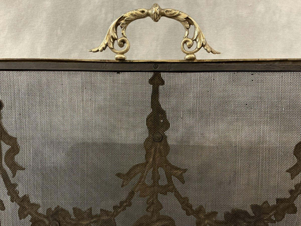 Pare feu  de cheminée, écran de feu en bronze d’époque 19 ème de style Louis XVI -photo-2