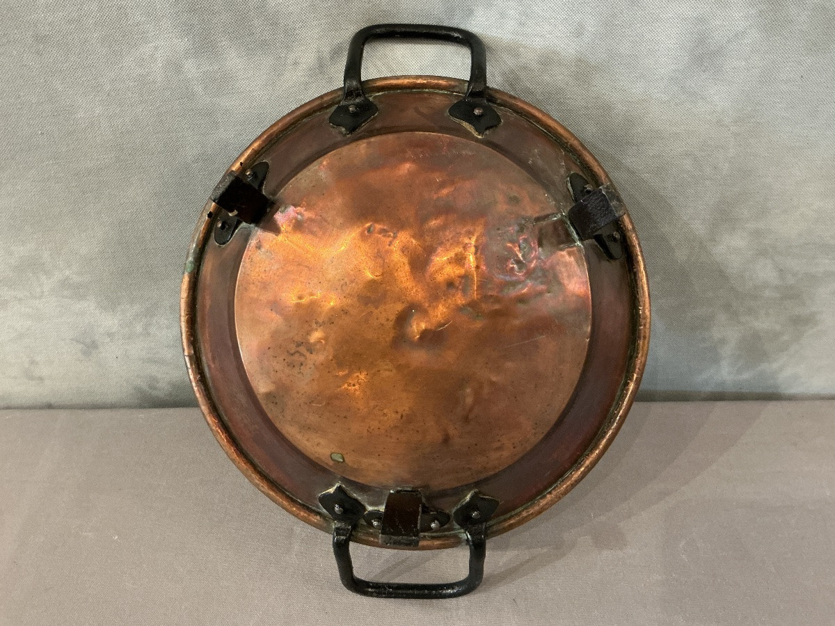 Plat rond en cuivre fin 18 ème sur pieds -photo-3