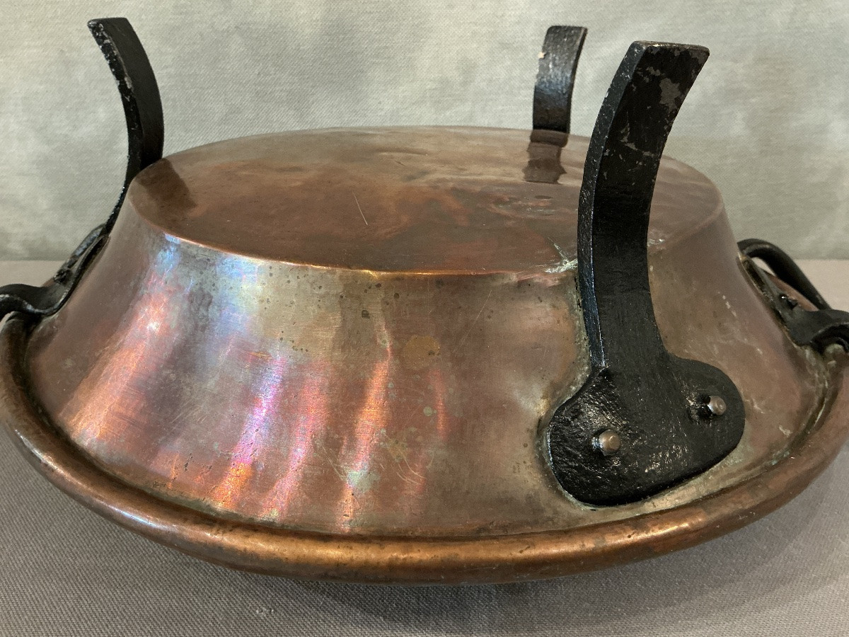 Plat rond en cuivre fin 18 ème sur pieds -photo-2