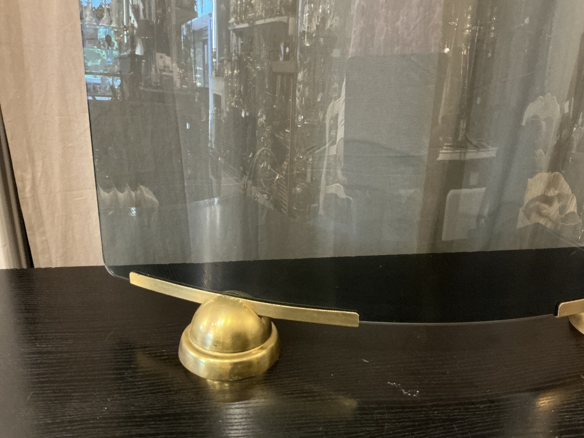 Modernist Curved And Smoked Glass Fire Screen Circa 1970-photo-2