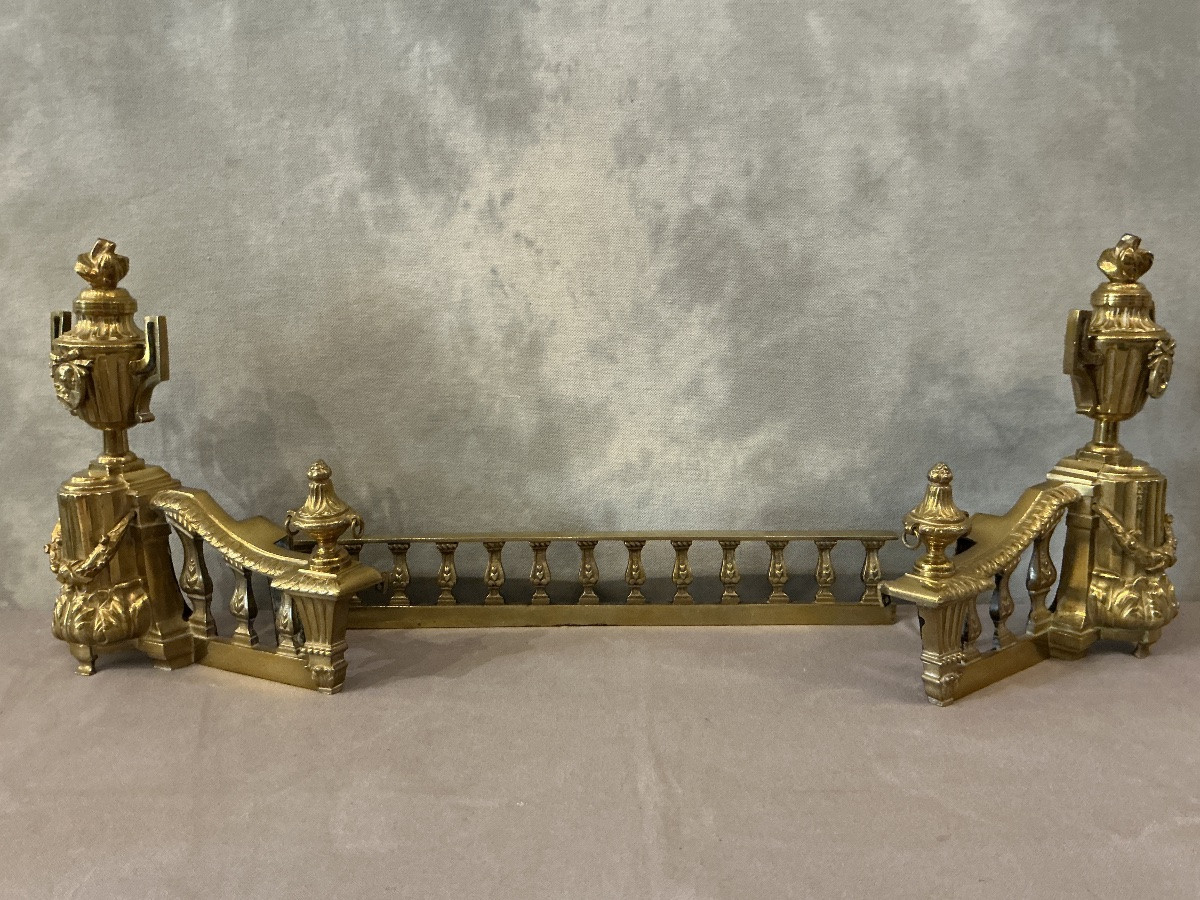 Barre de foyer de cheminée en bronze de style d’époque 19 ème -photo-4