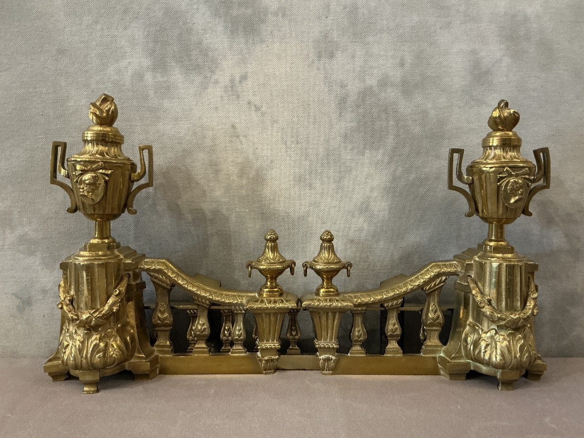 Barre de foyer de cheminée en bronze de style d’époque 19 ème -photo-1