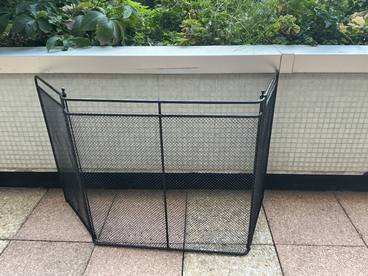 Large Antique Rustic Iron Fireplace Screen From The 19th Century -photo-3