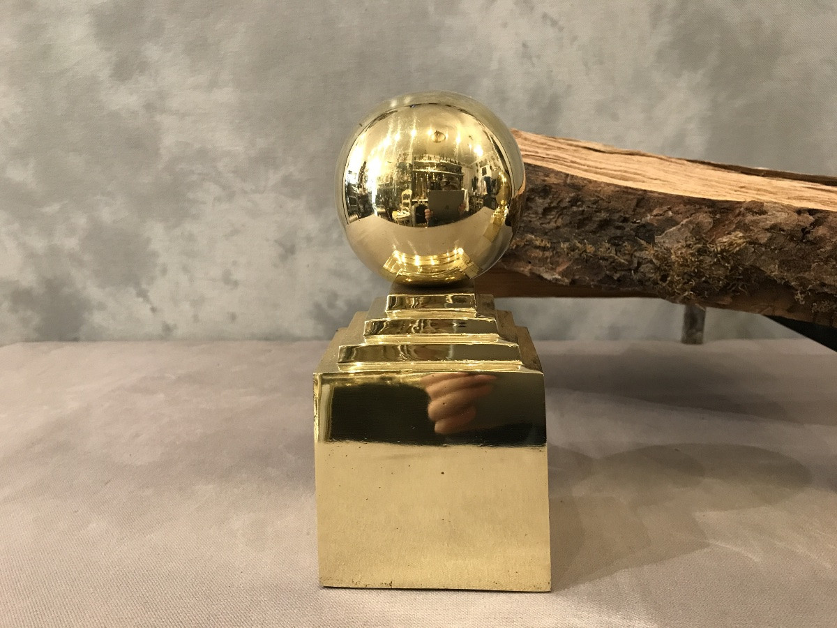 Pair Of 19th Century Brass And Iron Andirons -photo-3