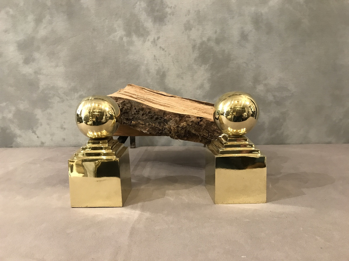 Pair Of 19th Century Brass And Iron Andirons 