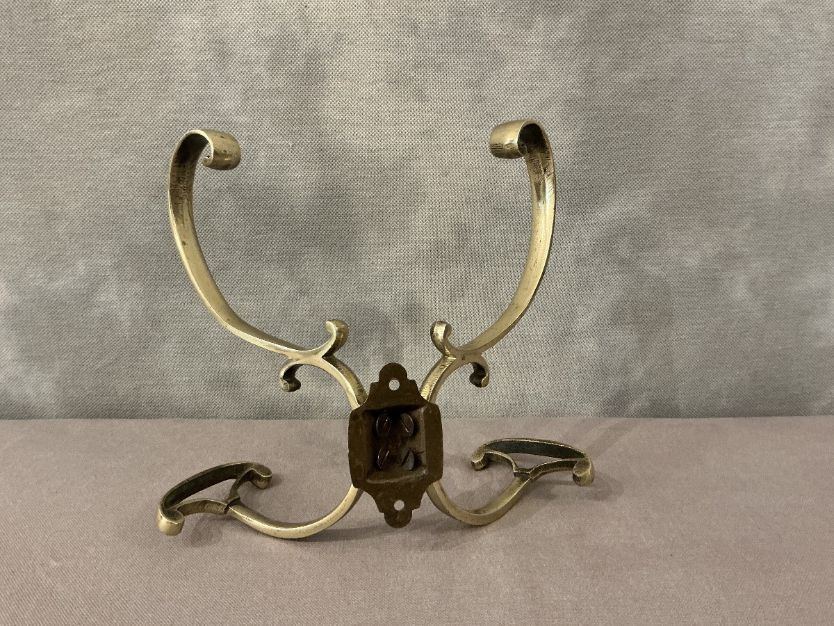 Porte manteaux double  en bronze poli d’époque 19 ème Restauration-photo-3