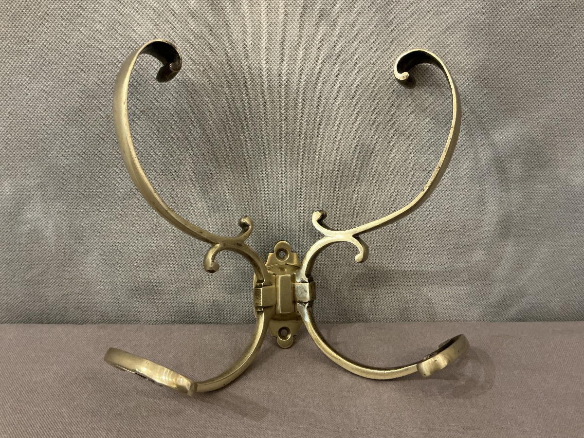 Porte manteaux double  en bronze poli d’époque 19 ème Restauration-photo-4