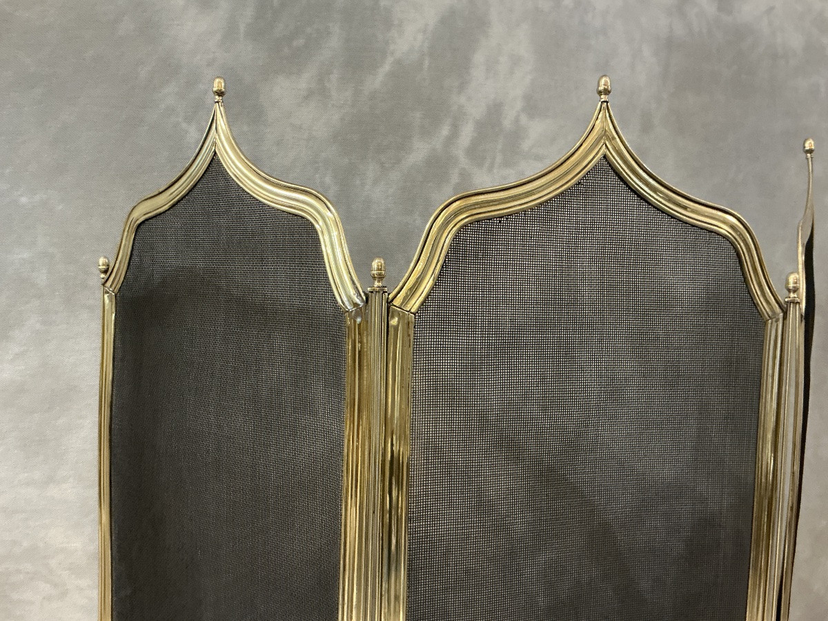 Pare feu de cheminée ancien en laiton d’époque 19 ème Charles X -photo-2